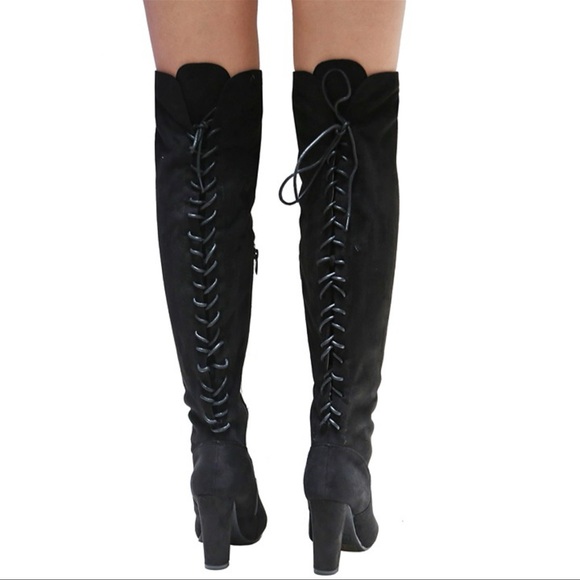 Top Moda Black Knee-High lace up Boots 7.5 - Picture 4 of 13